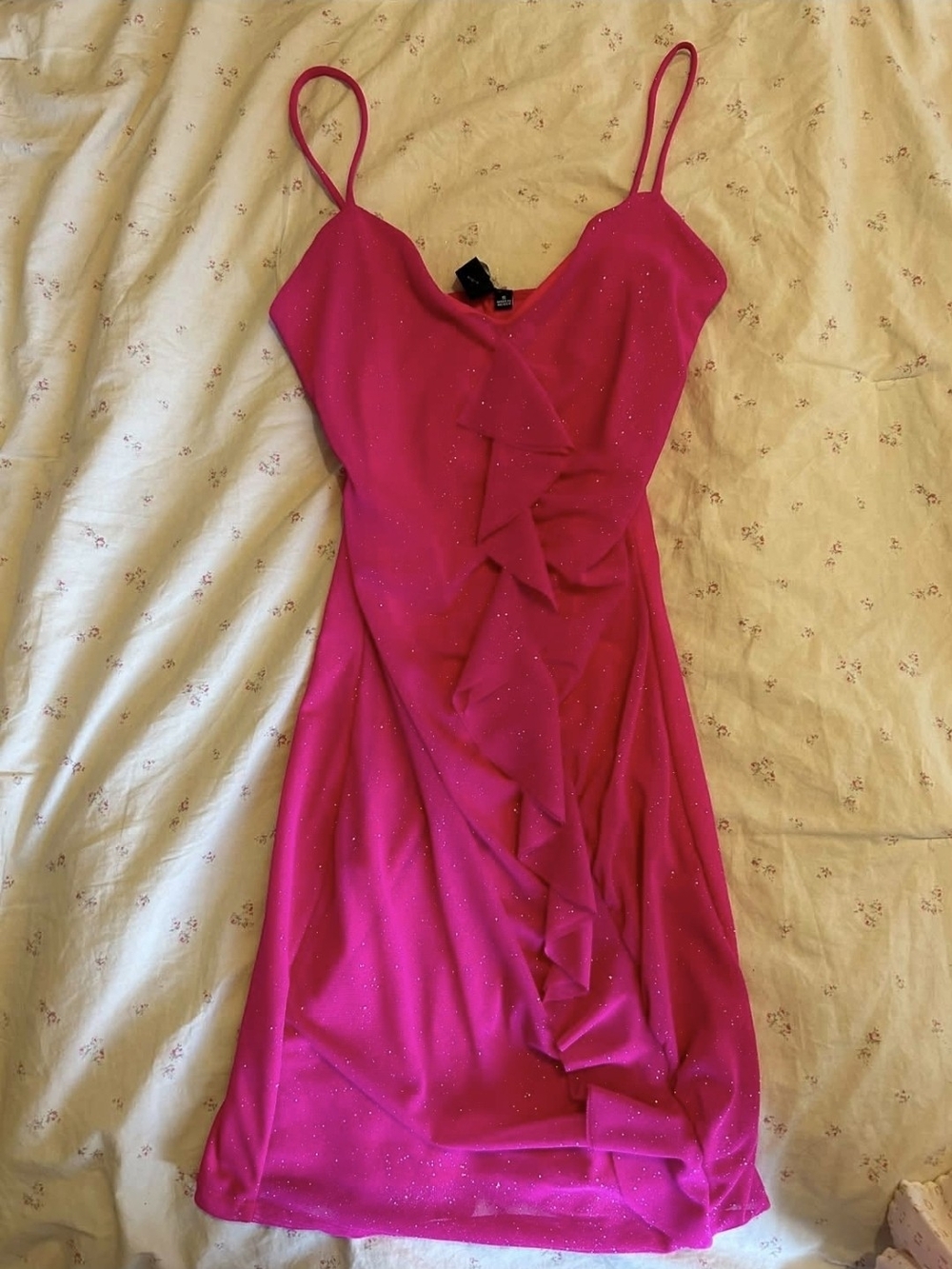 Windsor Hot Pink Sparkle Ruffle Mini Dress
